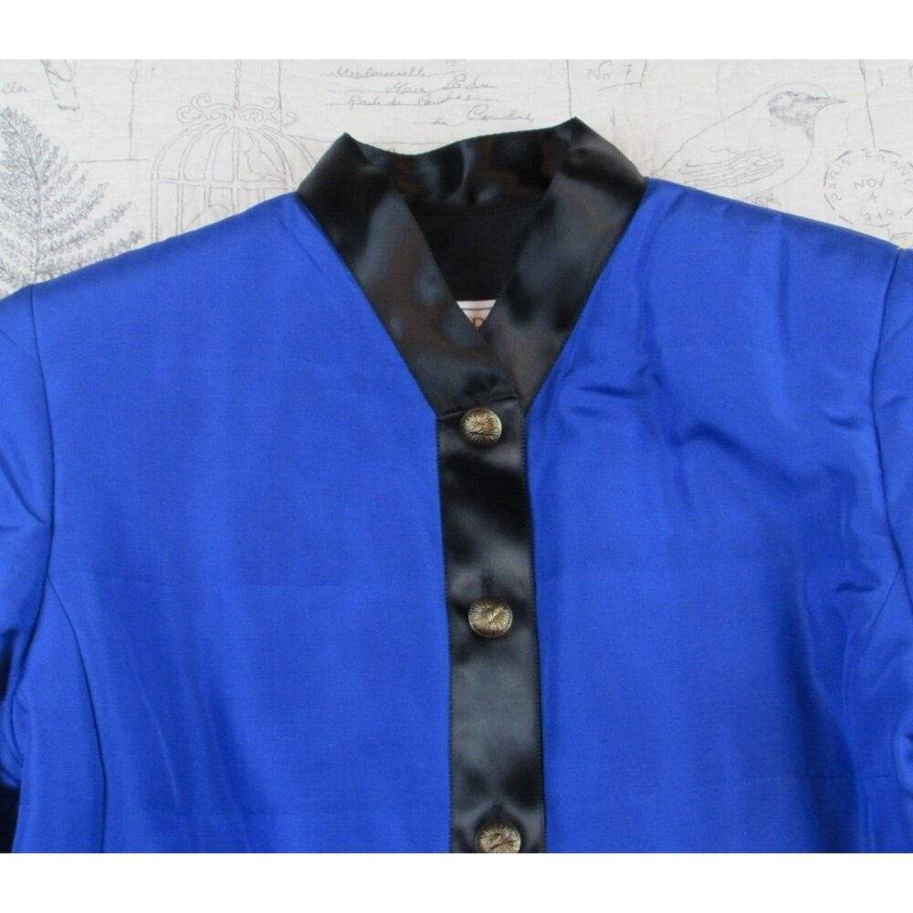 Carlisle Silk quilted jacket Bright blue black Bronze button STUNNING sz 6 - Picture 6 of 7